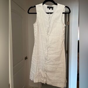 Theory Crew Neck Sleeveless Zippered Striped Linen Shift Dress | Size 0